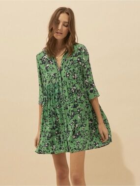 Ba&Sh Green Floral Buttoned Mini Dress